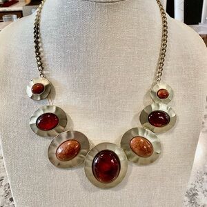 Chic Bronze and Amber Glass Large Statement Necklace
